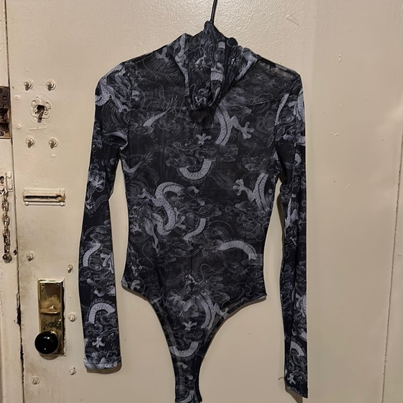 AKIRA Tops - AKIRA ORIENTAL PRINT ‘DRAGON MAMA’ MESH SEE THROUGH BODYSUIT (BRAND NEW NO TAGS)